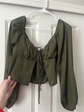 La Hearts Olive Green Tie-Front Crop Top